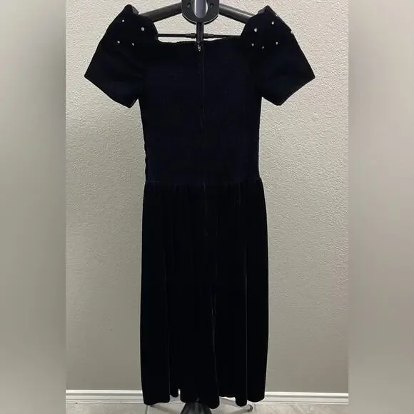 Vintage Positively Ellyn Black Velvet 80's Off the Shoulder Dress Size 6 - Picture 2 of 8